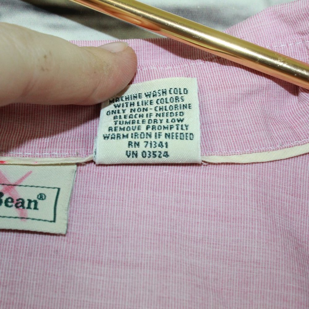 LL Bean Pink Collared V Neck Button Front Ruffle Dress Shirt Size M - Picture 5 of 8